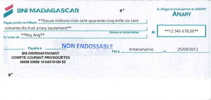 Write BNI Cheque Online Free Online Cheque Writer for BNI in Madagascar