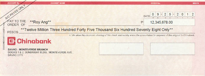 Printed Cheque of Chinabank Philippines Printed Cheque of Chinabank Philippines
