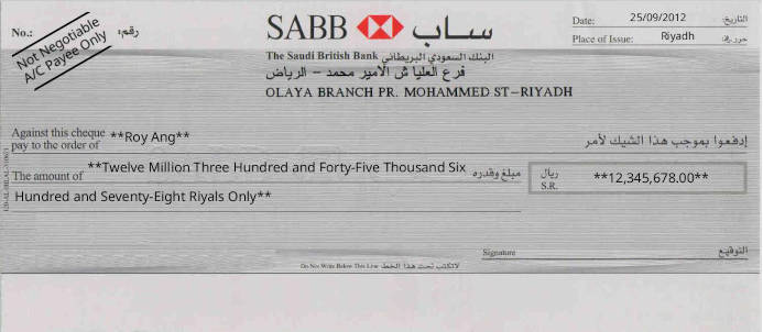 Write SAB - Saudi Awwal Bank Cheque Online Free Online Cheque Writer for SAB - Saudi Awwal Bank in Saudi Arabia